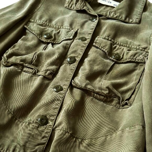 Revolve Pistola 100% Tencel Utility Button Down Long Sleeve Shirt Army Green XS - Picture 4 of 10